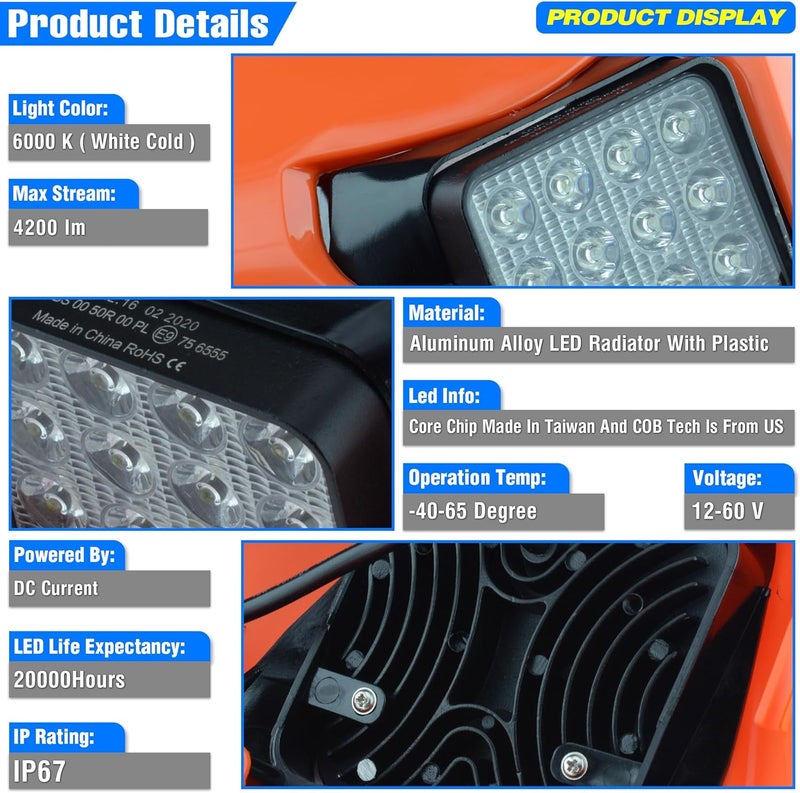 MCHMFG Dirt Bike Headlight,LED Enduro Pit Bike Light Kit Universal For Most Dirt Pit Bike Motorcycle EXC SX XCF Orange - Image 4